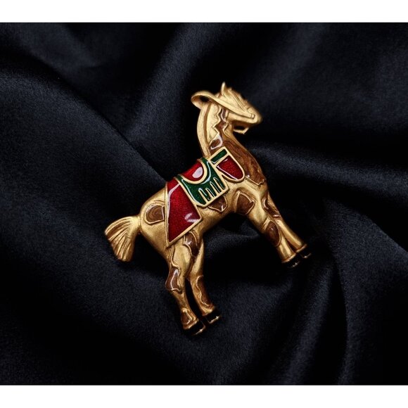 Vintage 1994 Museum Of American Folk Art Horse Brooch Pin Gold-Tone - Picture 2 of 5